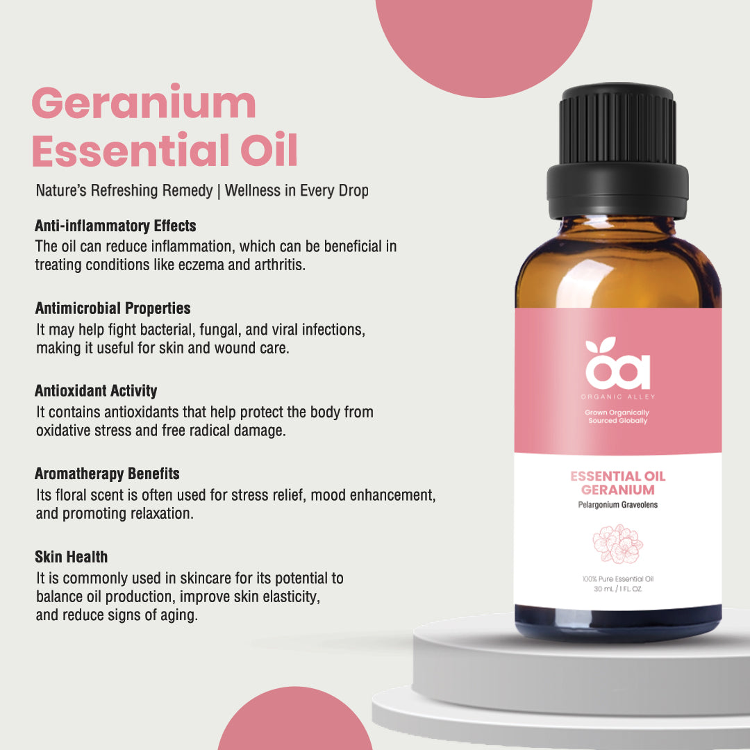 Egyptian Geranium Essential Oil by Organic Alley (1 Fl Oz) | 100% Pure, Undiluted Pelargonium Graveolens | Use for Hormonal Balance, Skin & Scent