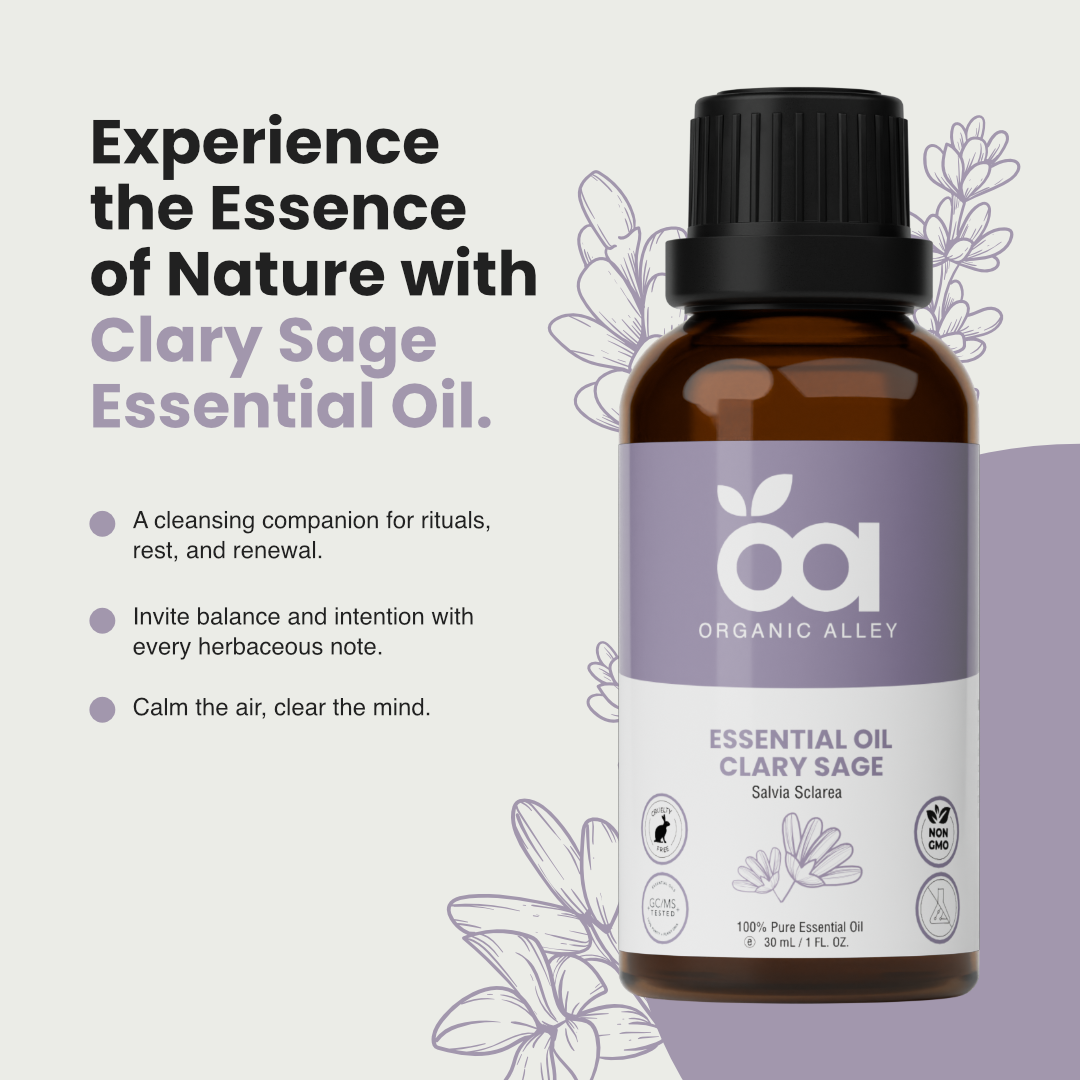 Clary Sage Essential Oil by Organic Alley (1 Fl Oz) | 100% Pure, Undiluted Salvia Sclarea Oil | Emotional Balance, Radiant Skin and Mental Clarity
