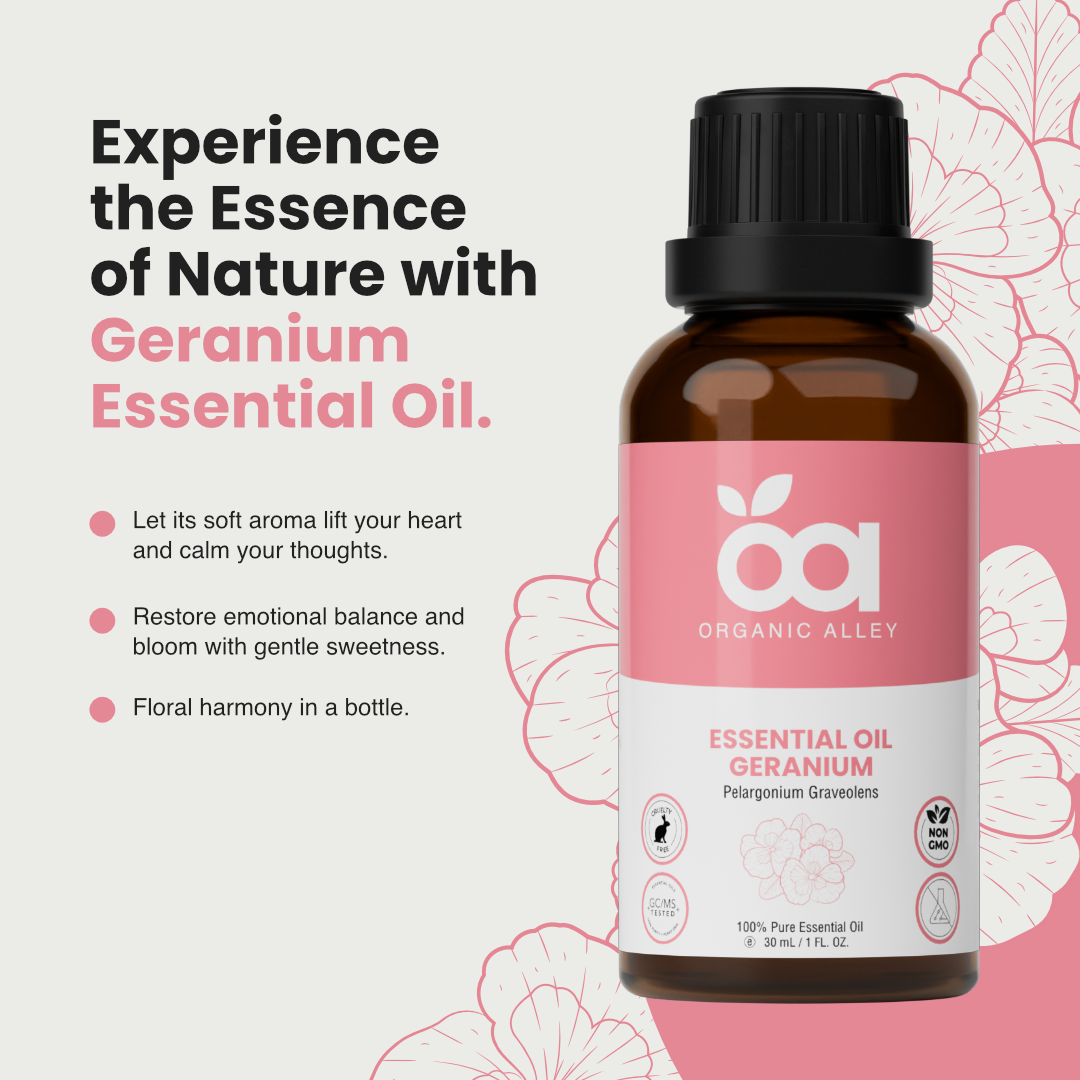 Egyptian Geranium Essential Oil by Organic Alley (1 Fl Oz) | 100% Pure, Undiluted Pelargonium Graveolens | Use for Hormonal Balance, Skin & Scent