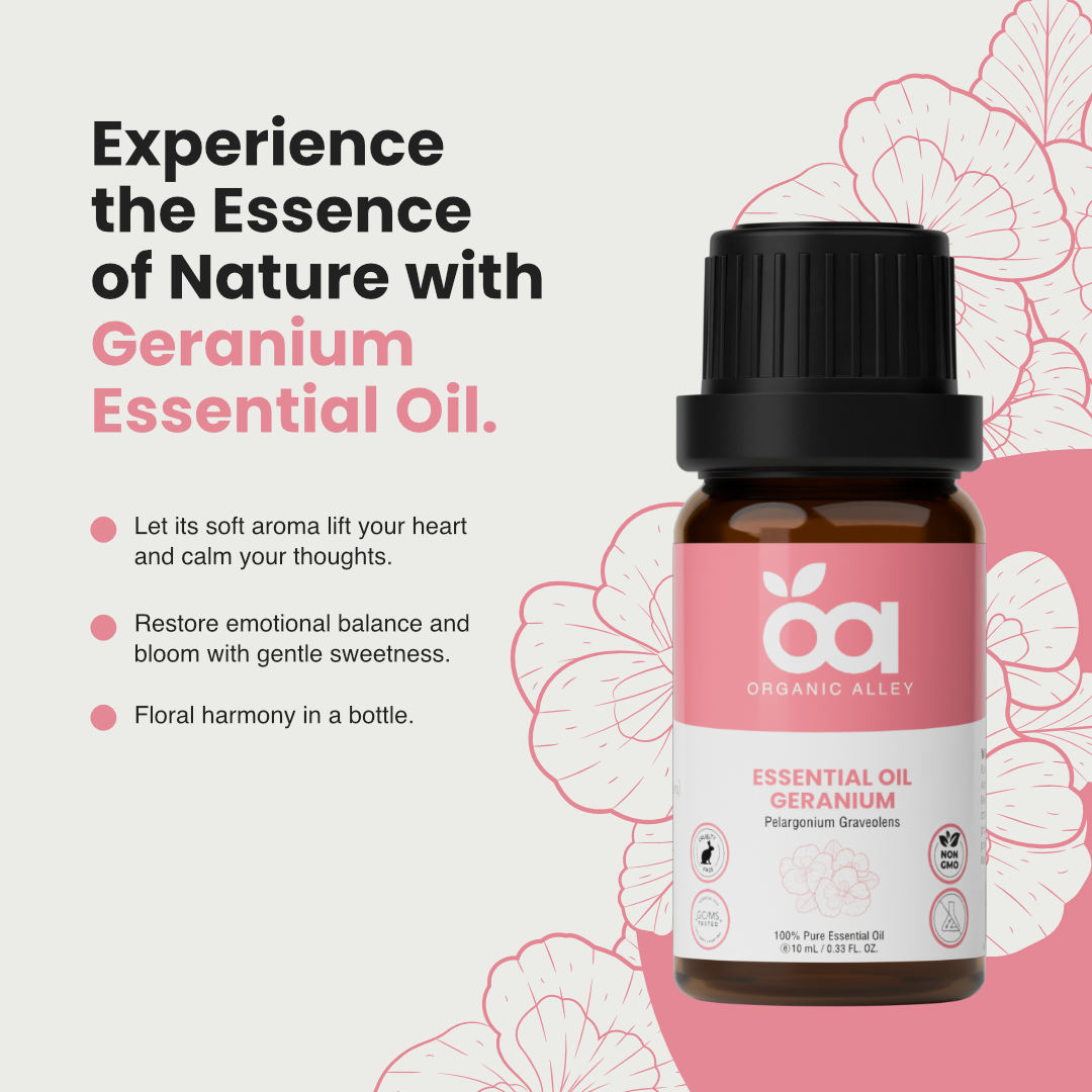 Egyptian Geranium Essential Oil by Organic Alley (0.33 Fl Oz) | 100% Pure, Undiluted Pelargonium Graveolens | Use for Hormonal Balance, Skin & Scent