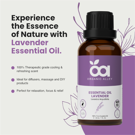 Lavender Essential Oil by Organic Alley (1 Fl Oz) | Pure Lavandula Angustifolia for Relaxation, Aromatherapy and more