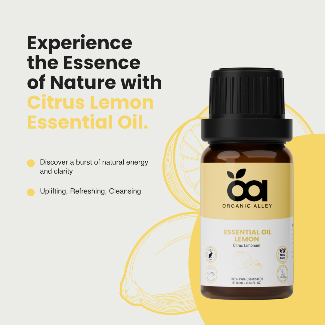 Lemon Essential Oil by Organic Alley (10 mL) | 100% Pure, Undiluted Citrus Limonum | Fresh, Zesty Scent for Skin & Cleaning