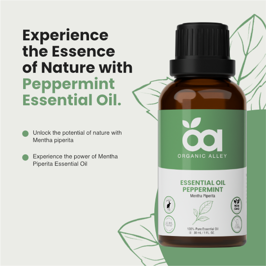Peppermint Essential Oil by Organic Alley (1 Fl Oz) | Pure Mentha Piperita Oil | Fresh Minty Scent