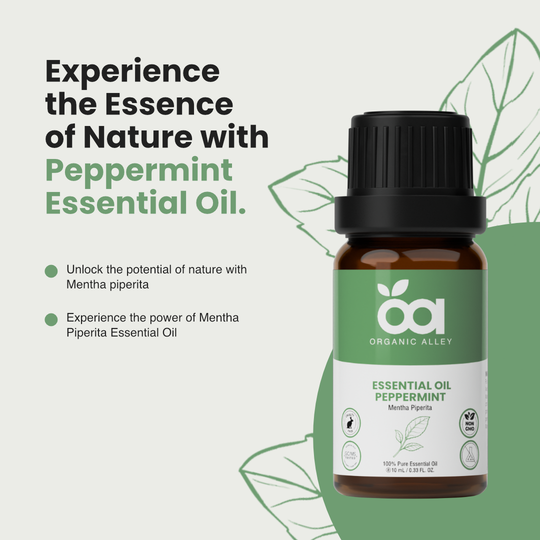 Peppermint Essential Oil by Organic Alley (10 mL) | 100% Pure Mentha Piperita Oil for Aromatherapy, Relaxation | Fresh Minty Scent