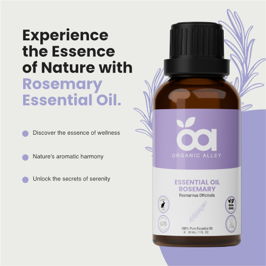 Rosemary Essential Oil by Organic Alley (1 Fl Oz) | 100% Pure Rosmarinus Officinalis Oil for for Hair, Skin & Clarity