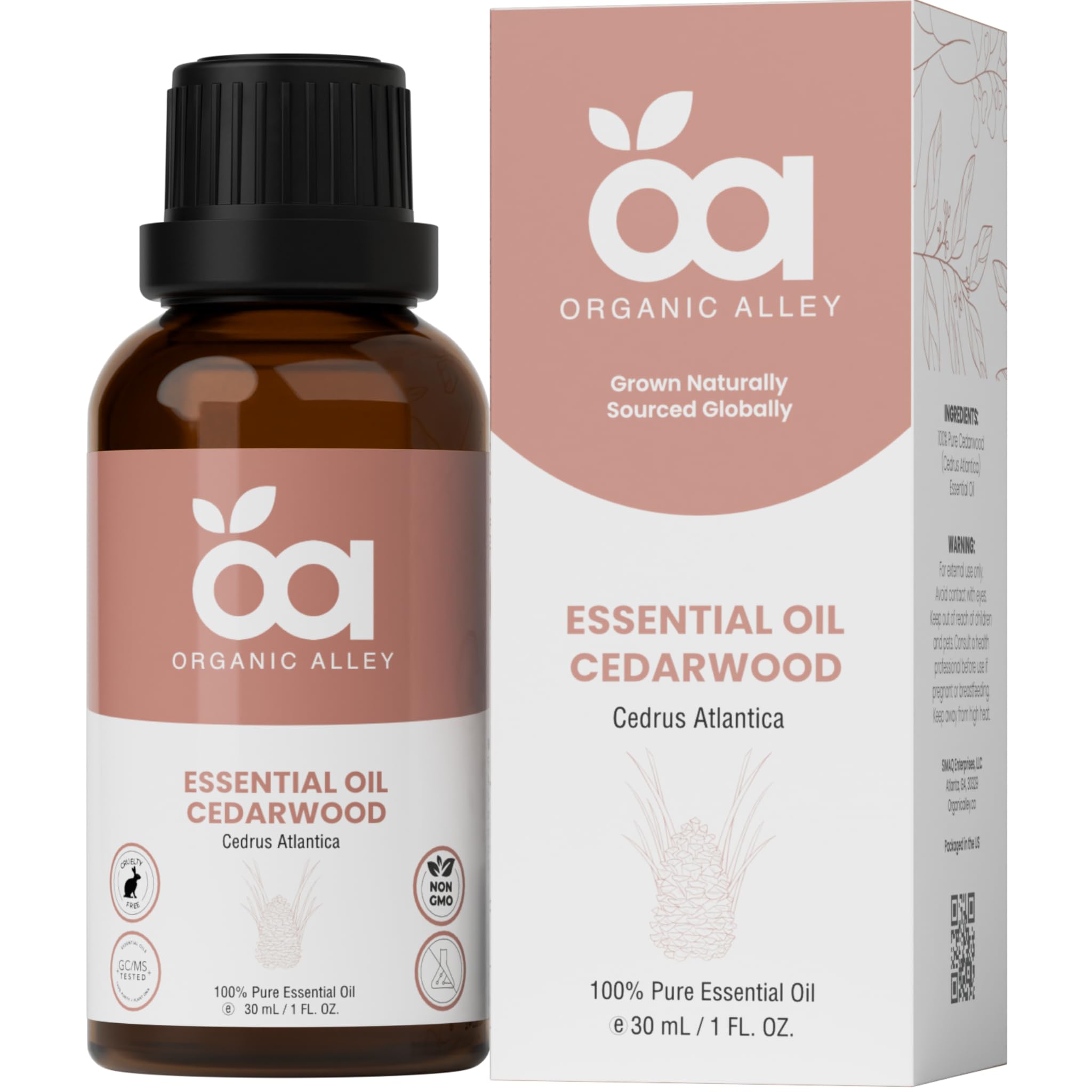 Cedarwood Essential Oil by Organic Alley (1 Fl Oz) | 100% Pure, Undiluted Cedrus Atlantica Oil | Use for Skin, Hair, Stress, Relaxation & Diffusers