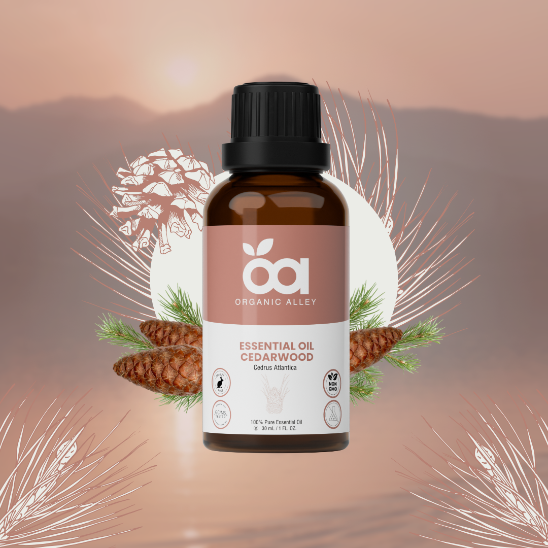 Cedarwood Essential Oil by Organic Alley (1 Fl Oz) | 100% Pure, Undiluted Cedrus Atlantica Oil | Use for Skin, Hair, Stress, Relaxation & Diffusers