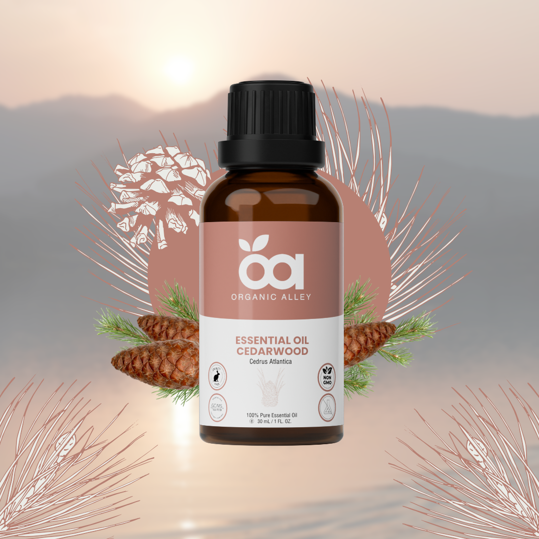 Cedarwood Essential Oil by Organic Alley (1 Fl Oz) | 100% Pure, Undiluted Cedrus Atlantica Oil | Use for Skin, Hair, Stress, Relaxation & Diffusers