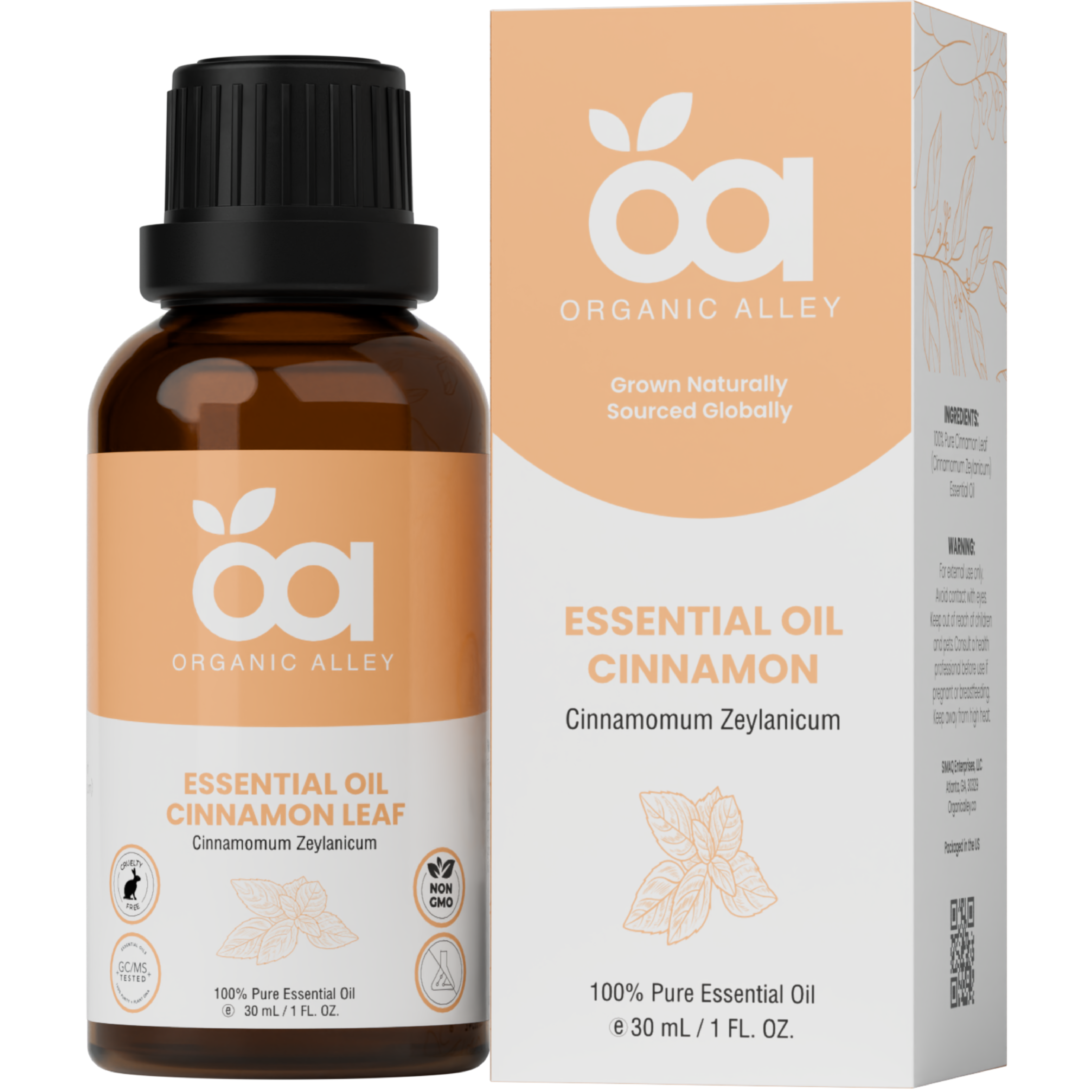 Cinnamon Leaf Essential Oil by Organic Alley (1 Fl Oz) | 100% Pure & Natural Cinnamomum Verum | Perfect for Aromatherapy & Home Fragrance