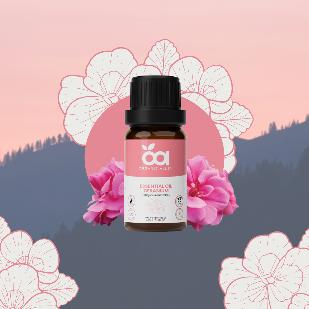 Egyptian Geranium Essential Oil by Organic Alley (0.33 Fl Oz) | 100% Pure, Undiluted Pelargonium Graveolens | Use for Hormonal Balance, Skin & Scent