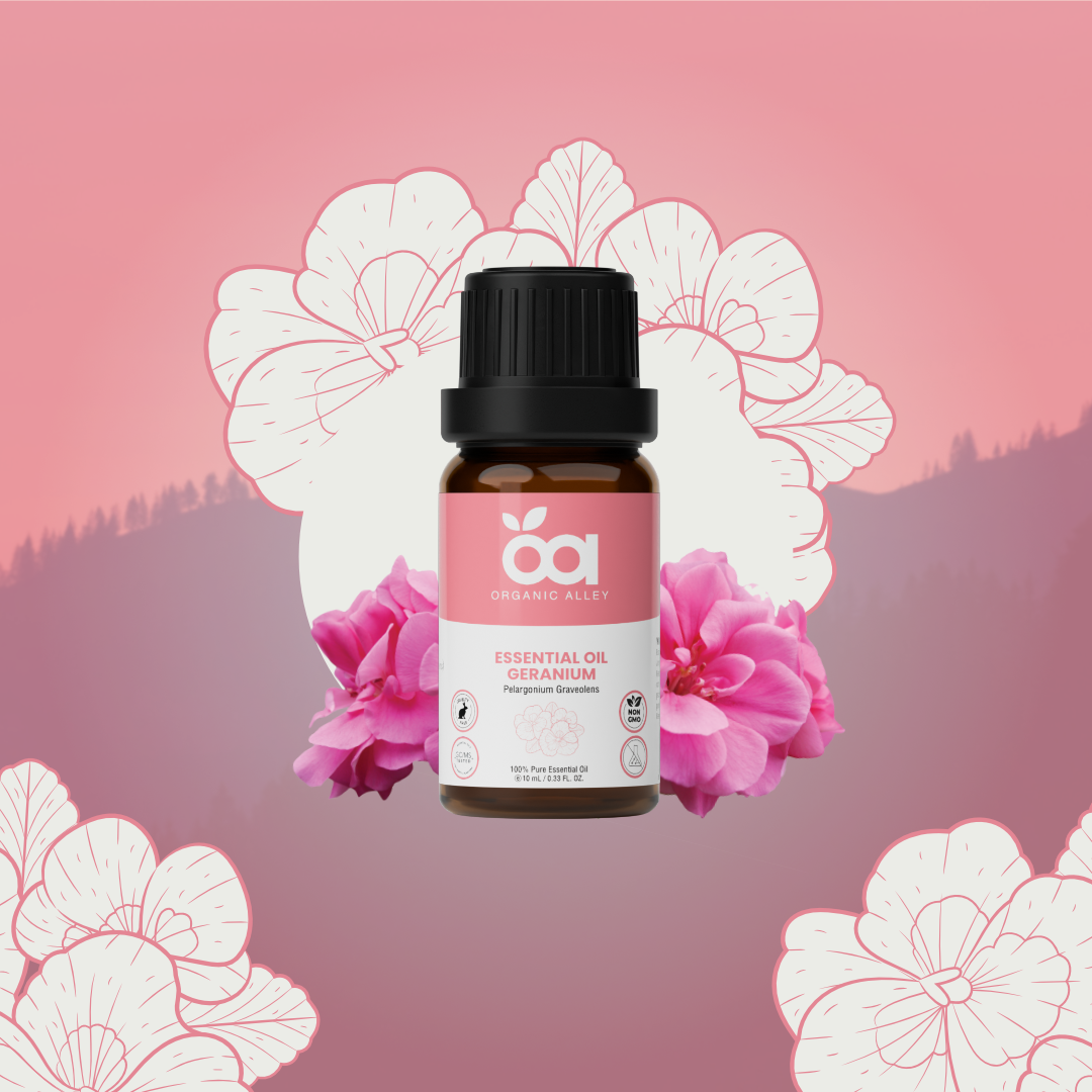 Egyptian Geranium Essential Oil by Organic Alley (0.33 Fl Oz) | 100% Pure, Undiluted Pelargonium Graveolens | Use for Hormonal Balance, Skin & Scent