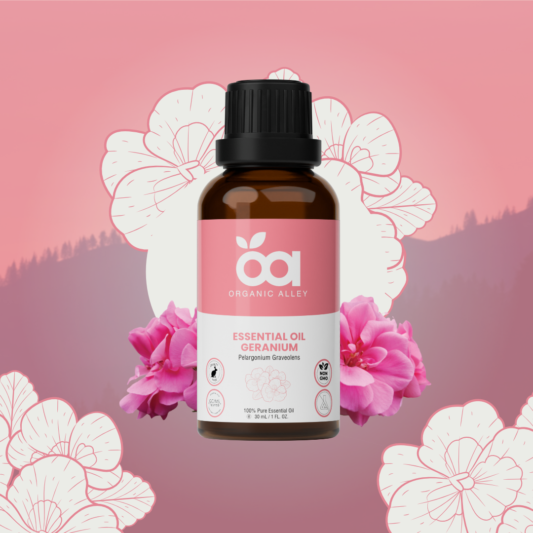 Egyptian Geranium Essential Oil by Organic Alley (1 Fl Oz) | 100% Pure, Undiluted Pelargonium Graveolens | Use for Hormonal Balance, Skin & Scent