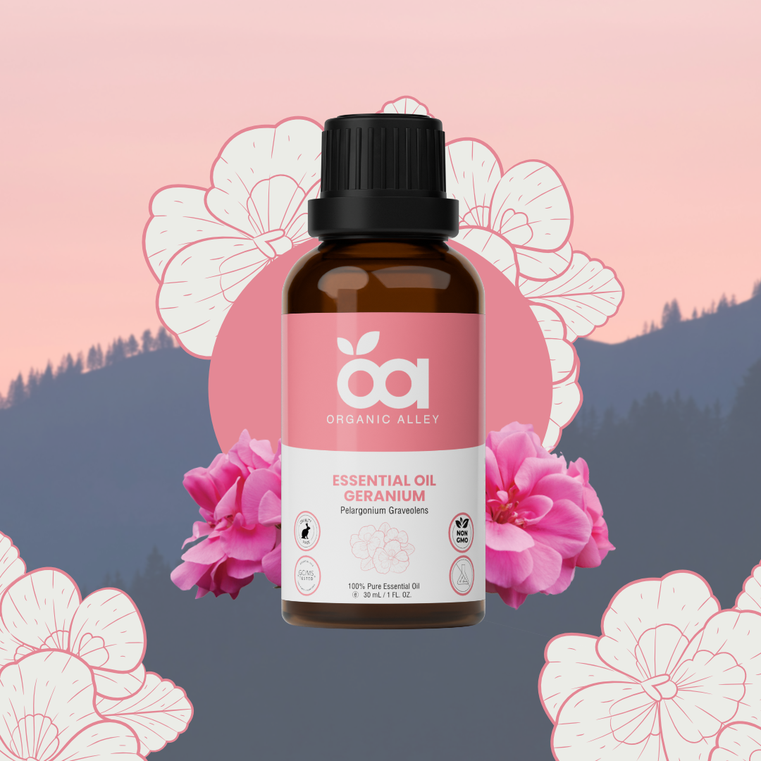 Egyptian Geranium Essential Oil by Organic Alley (1 Fl Oz) | 100% Pure, Undiluted Pelargonium Graveolens | Use for Hormonal Balance, Skin & Scent