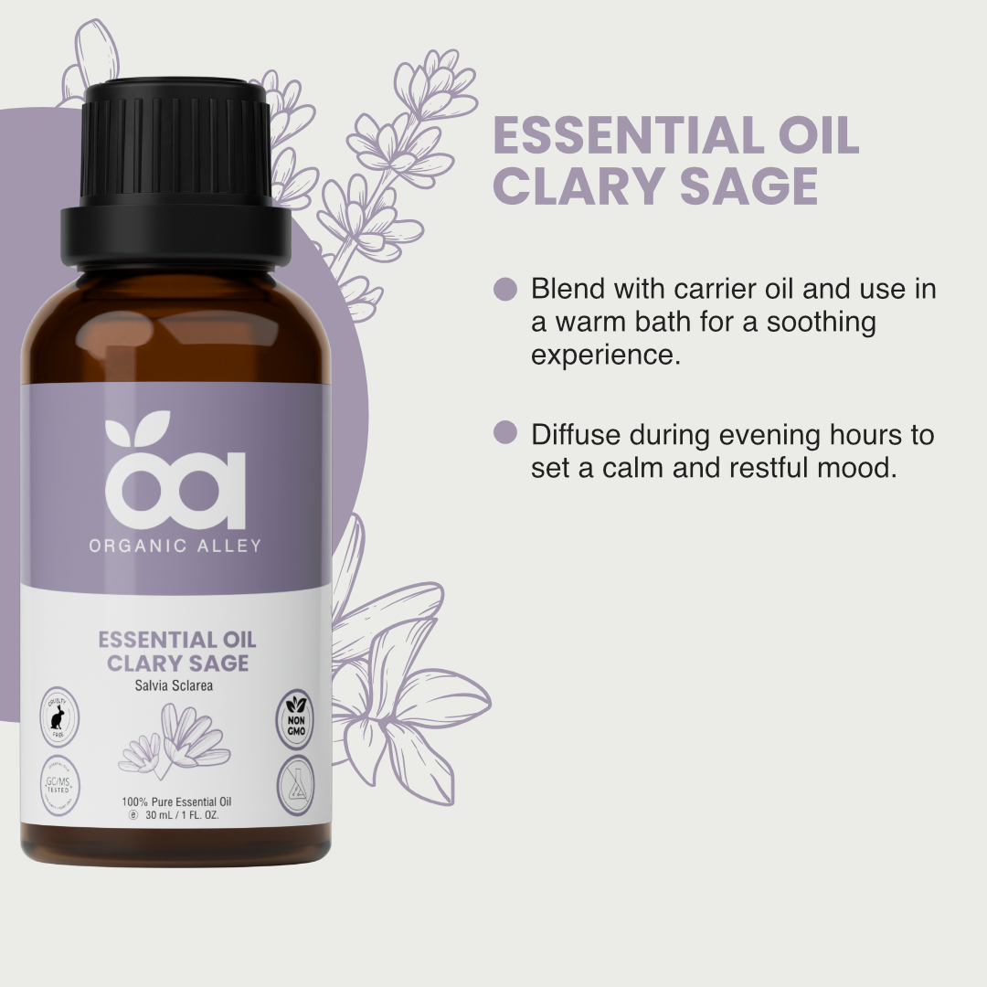 Clary Sage Essential Oil by Organic Alley (1 Fl Oz) | 100% Pure, Undiluted Salvia Sclarea Oil | Emotional Balance, Radiant Skin and Mental Clarity