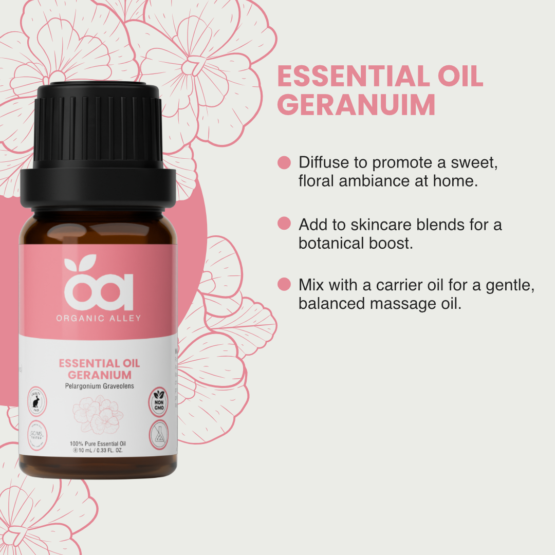 Egyptian Geranium Essential Oil by Organic Alley (0.33 Fl Oz) | 100% Pure, Undiluted Pelargonium Graveolens | Use for Hormonal Balance, Skin & Scent