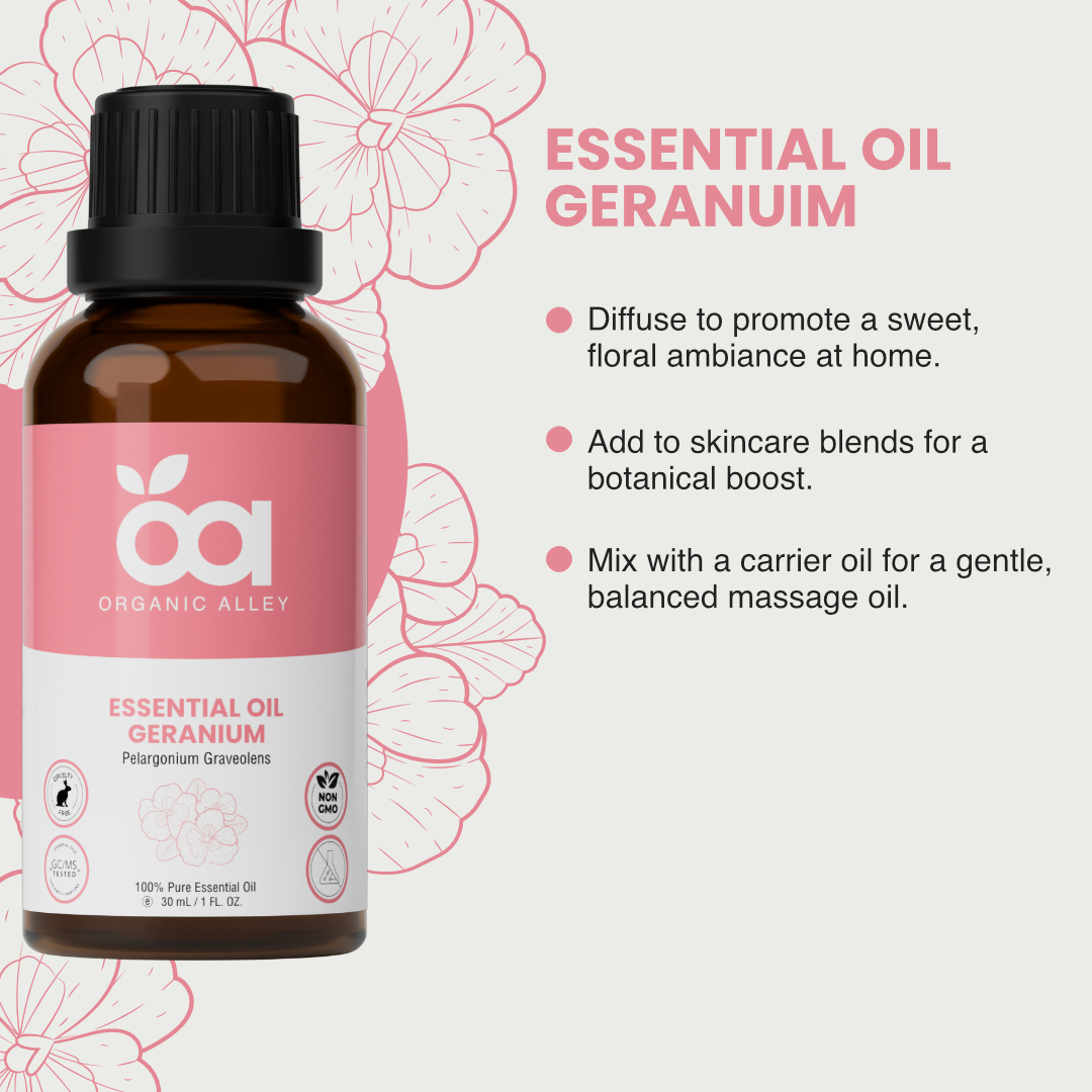 Egyptian Geranium Essential Oil by Organic Alley (1 Fl Oz) | 100% Pure, Undiluted Pelargonium Graveolens | Use for Hormonal Balance, Skin & Scent
