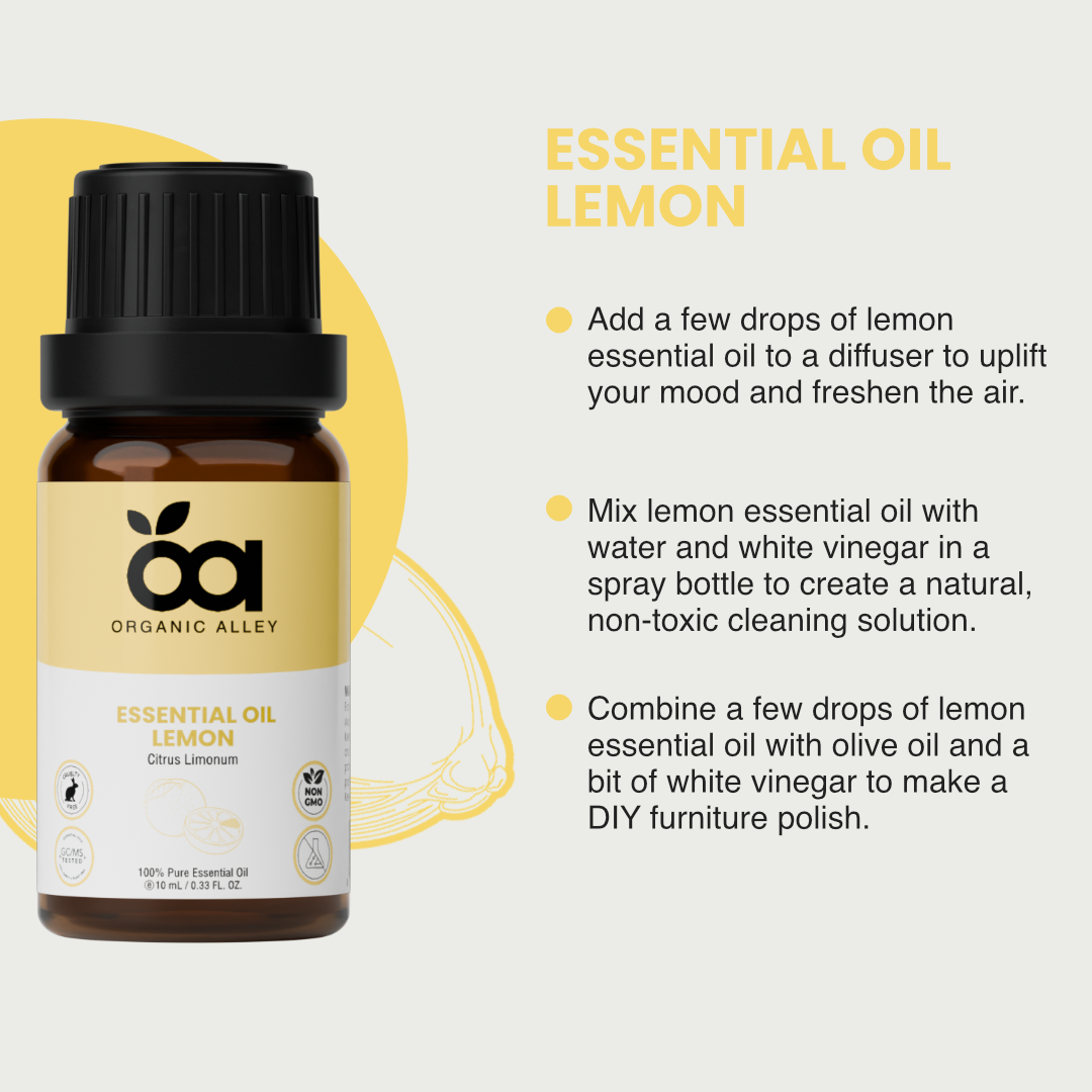Lemon Essential Oil by Organic Alley (10 mL) | 100% Pure, Undiluted Citrus Limonum | Fresh, Zesty Scent for Skin & Cleaning