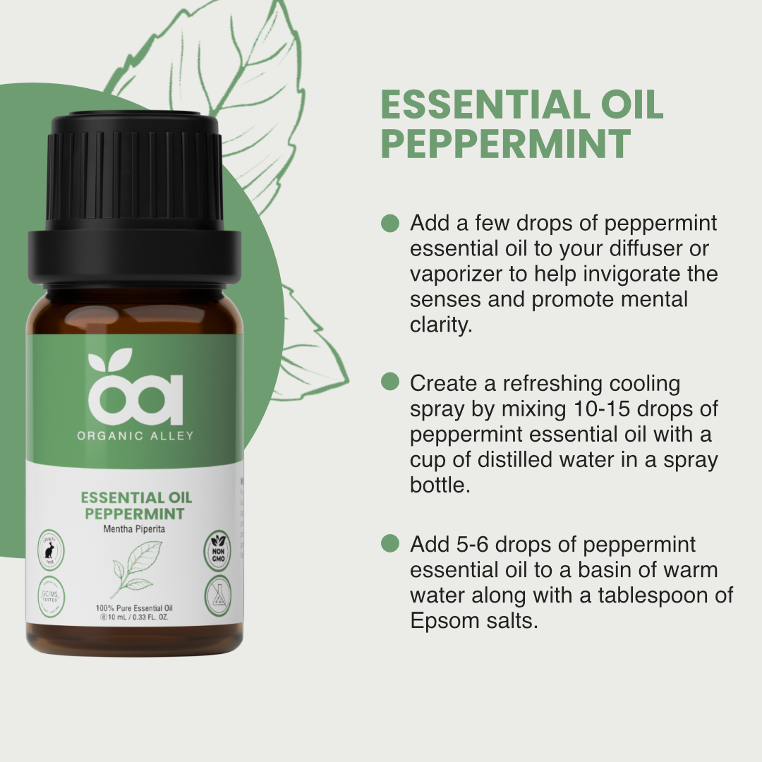 Peppermint Essential Oil by Organic Alley (10 mL) | 100% Pure Mentha Piperita Oil for Aromatherapy, Relaxation | Fresh Minty Scent
