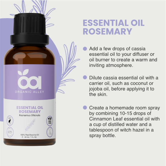 Rosemary Essential Oil by Organic Alley (1 Fl Oz) | 100% Pure Rosmarinus Officinalis Oil for for Hair, Skin & Clarity