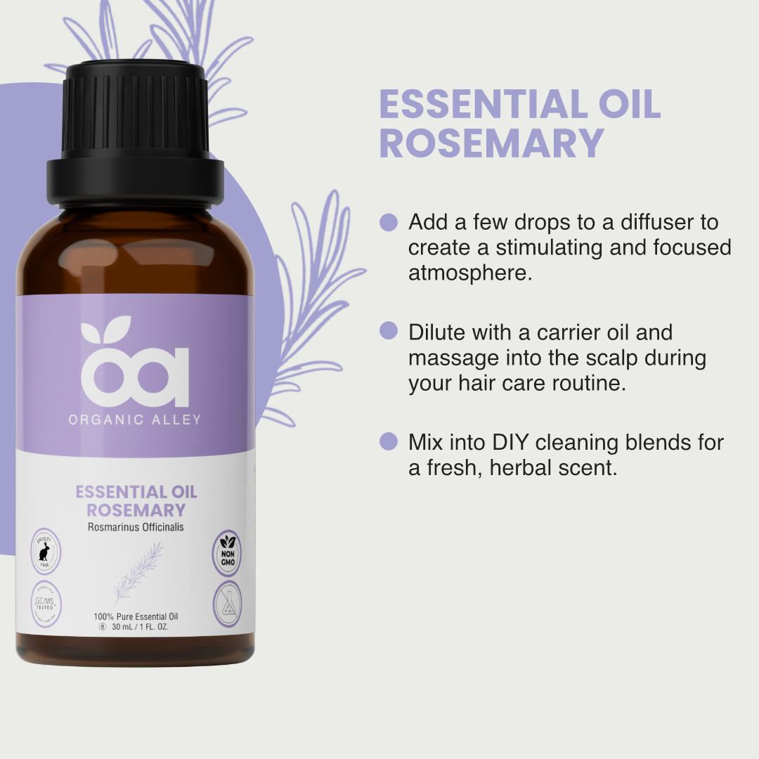 Rosemary Essential Oil by Organic Alley (1 Fl Oz) | 100% Pure Rosmarinus Officinalis Oil for for Hair, Skin & Clarity