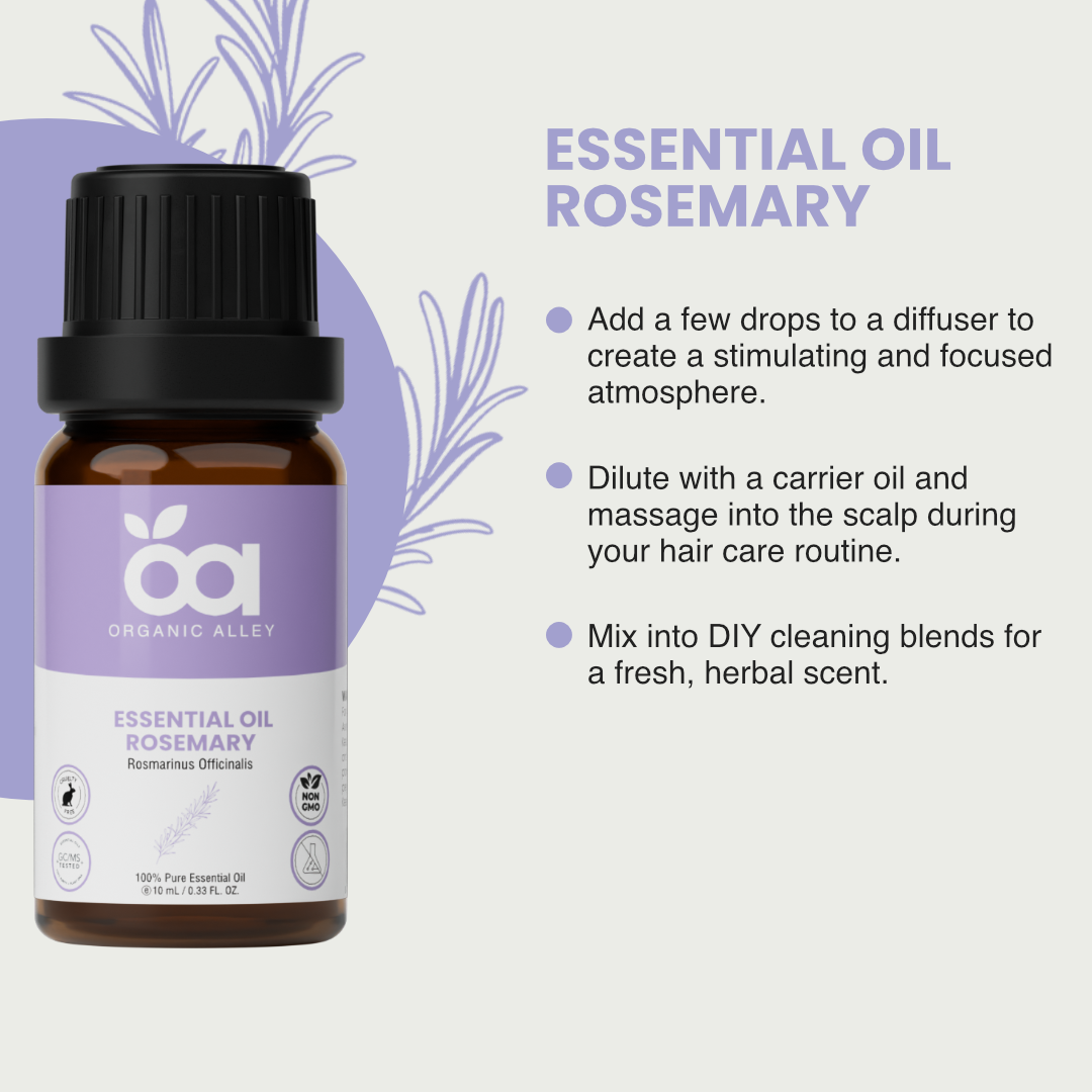 Rosemary Essential Oil by Organic Alley (10 mL) | Pure Rosmarinus Officinalis Oil for Hair, Skin & Clarity
