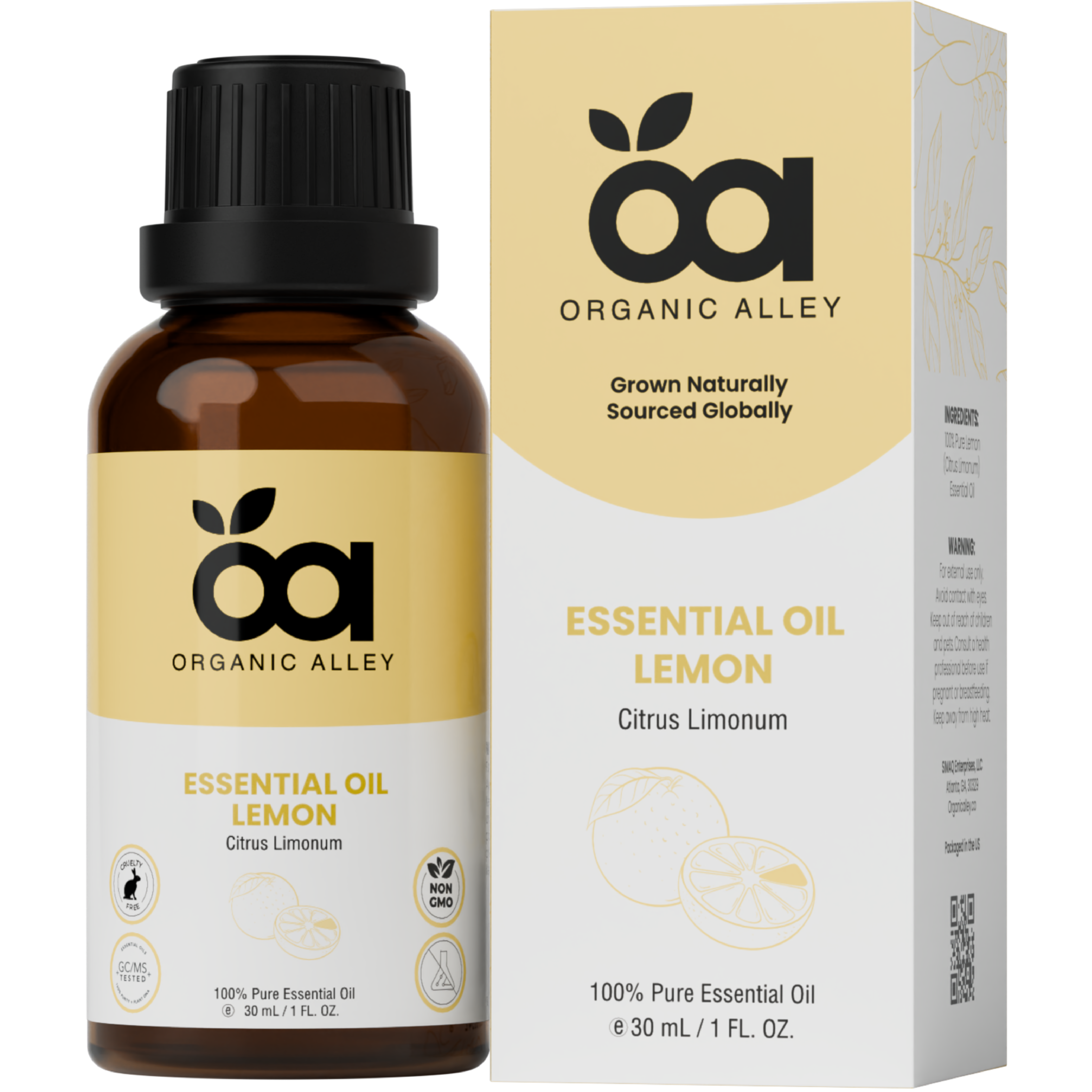 Lemon Essential Oil by Organic Alley (1 Fl Oz) | Pure, Undiluted Citrus Limonum Oil for Skin, Cleaning | Fresh, Zesty Scent