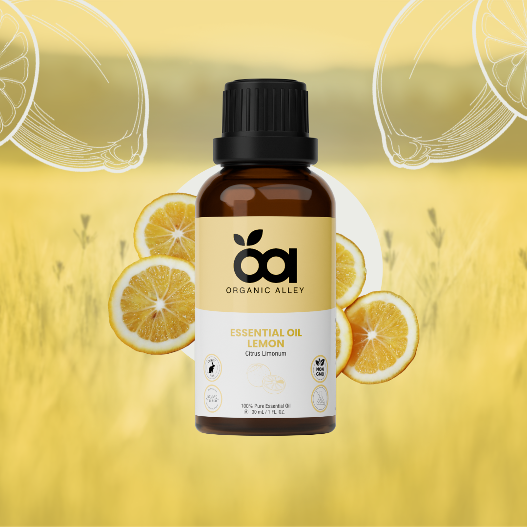 Lemon Essential Oil by Organic Alley (1 Fl Oz) | Pure, Undiluted Citrus Limonum Oil for Skin, Cleaning | Fresh, Zesty Scent