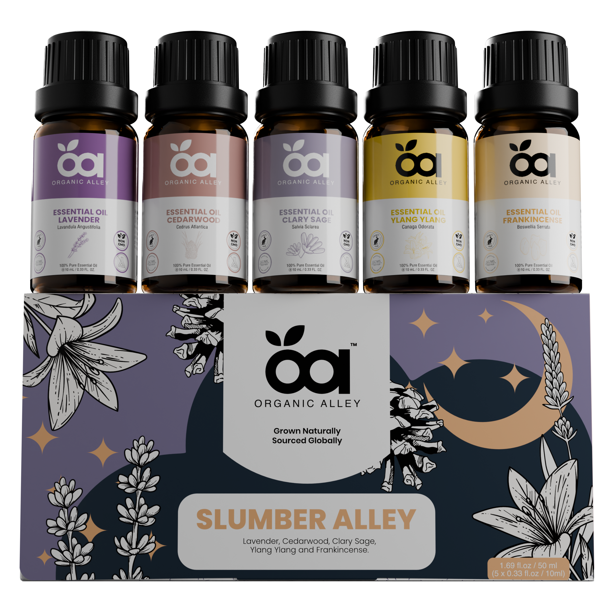 Slumber Alley Essential Oil Set – Lavender, Cedarwood, Clary Sage, Ylang Ylang, Frankincense - Premium Aromatherapy Gift Set