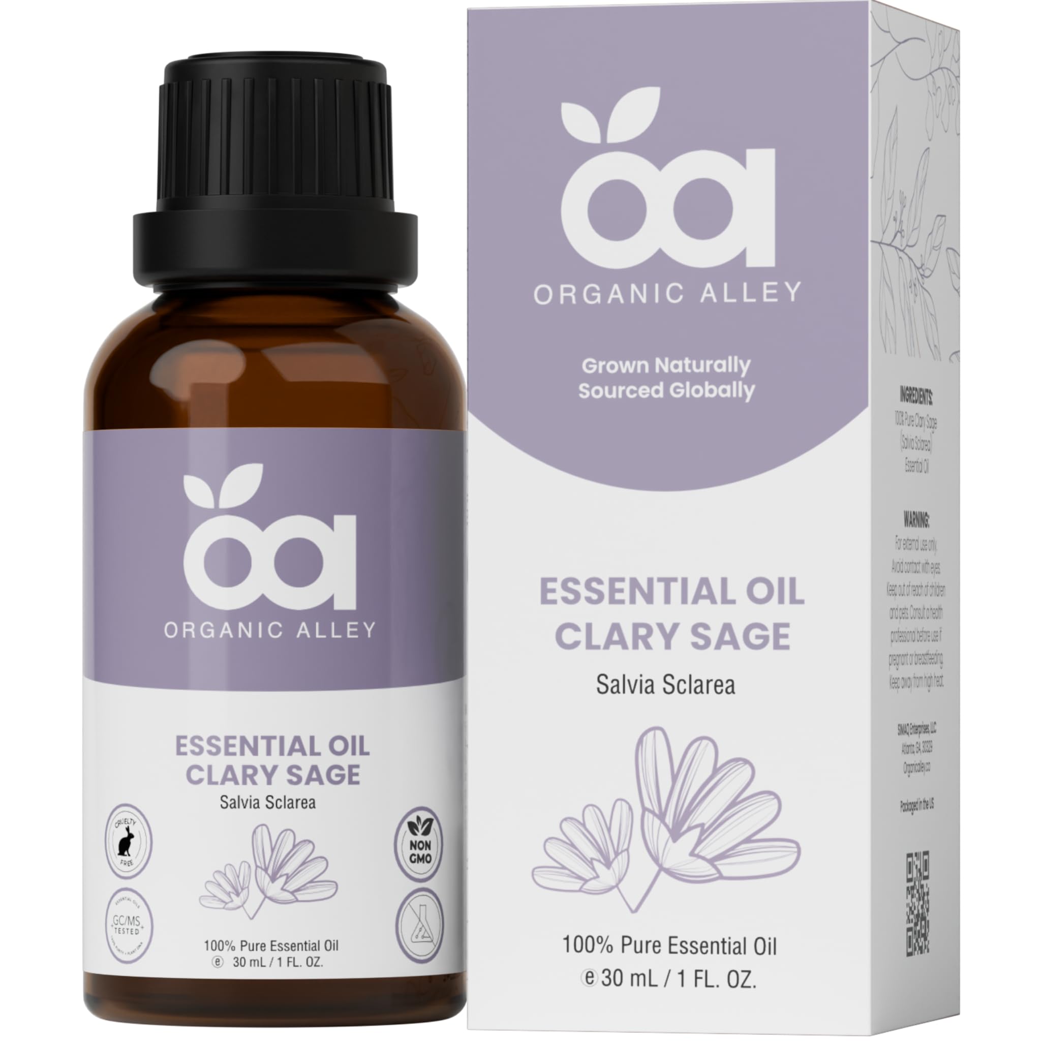 Clary Sage Essential Oil by Organic Alley (1 Fl Oz) | 100% Pure, Undiluted Salvia Sclarea Oil | Emotional Balance, Radiant Skin and Mental Clarity