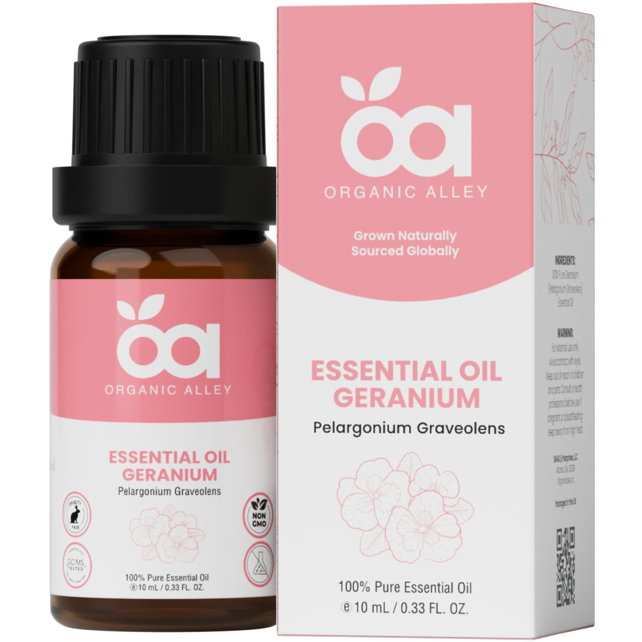 Egyptian Geranium Essential Oil by Organic Alley (0.33 Fl Oz) | 100% Pure, Undiluted Pelargonium Graveolens | Use for Hormonal Balance, Skin & Scent