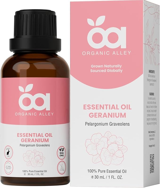 Egyptian Geranium Essential Oil by Organic Alley (1 Fl Oz) | 100% Pure, Undiluted Pelargonium Graveolens | Use for Hormonal Balance, Skin & Scent