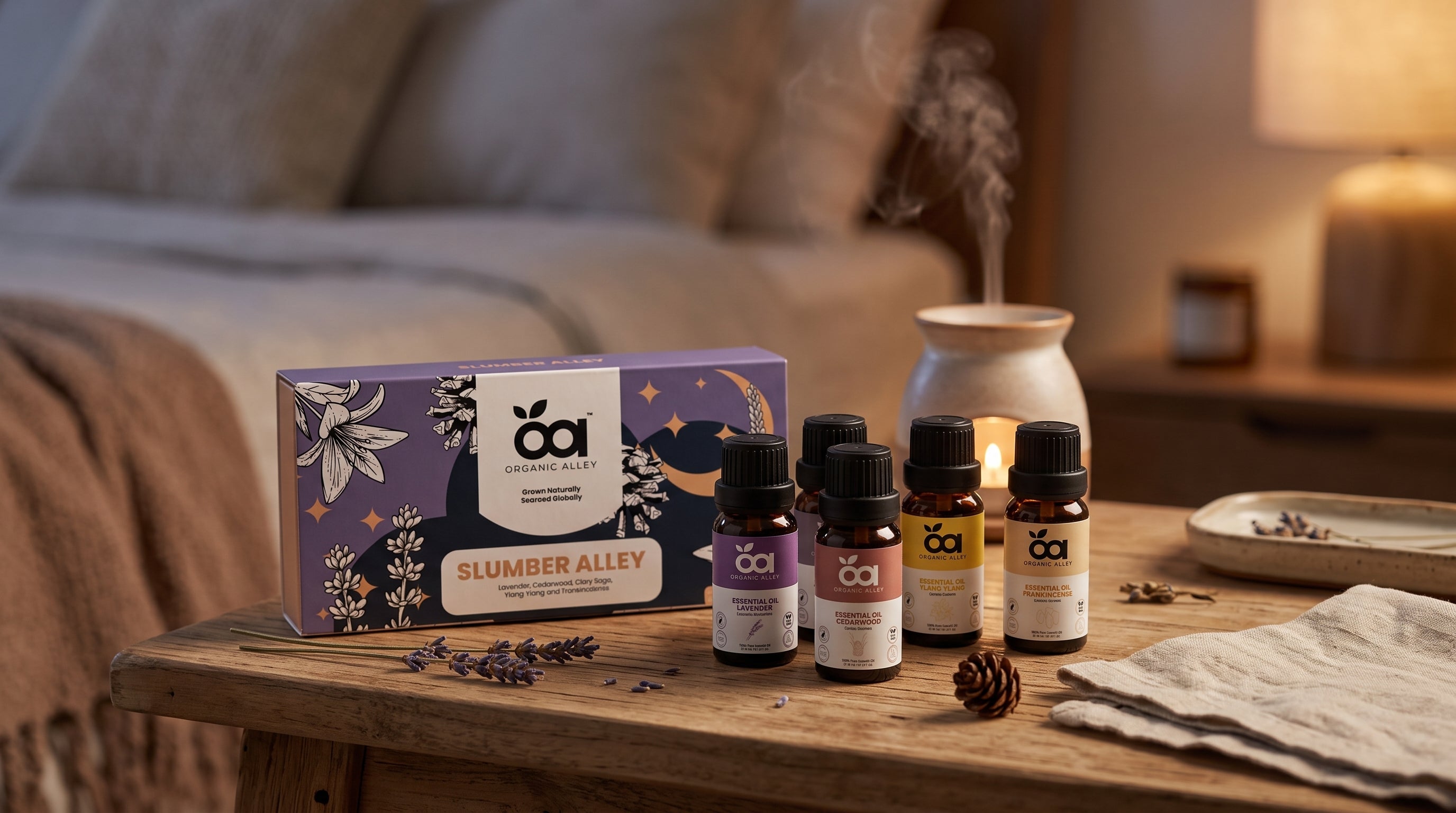 Slumber Alley Essential Oil Set – Lavender, Cedarwood, Clary Sage, Ylang Ylang, Frankincense - Premium Aromatherapy Gift Set